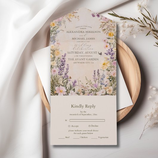 Elegant Boho Wildflower Wedding オールインワン招待状