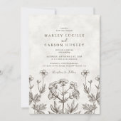Elegant Boho Wildflower White Texture Wedding 招待状 (正面)