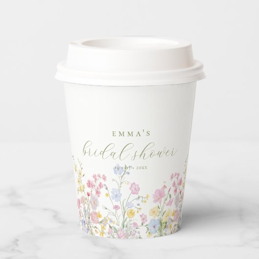 Elegant Boho Wildflowers Bridal shower 紙コップ (裏面)
