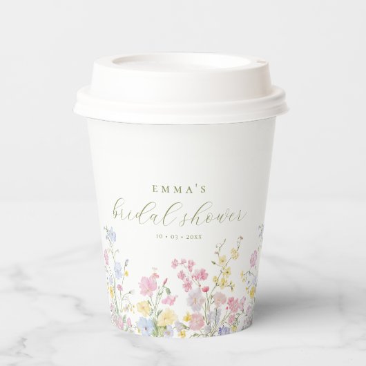 Elegant Boho Wildflowers Bridal shower 紙コップ (正面)