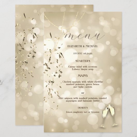 Elegant Bokeh,Confetti Wine Glasses Wedding (正面/裏面)