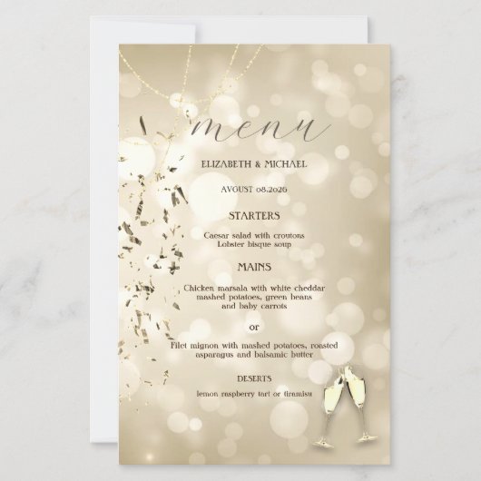 Elegant Bokeh,Confetti Wine Glasses Wedding (正面)