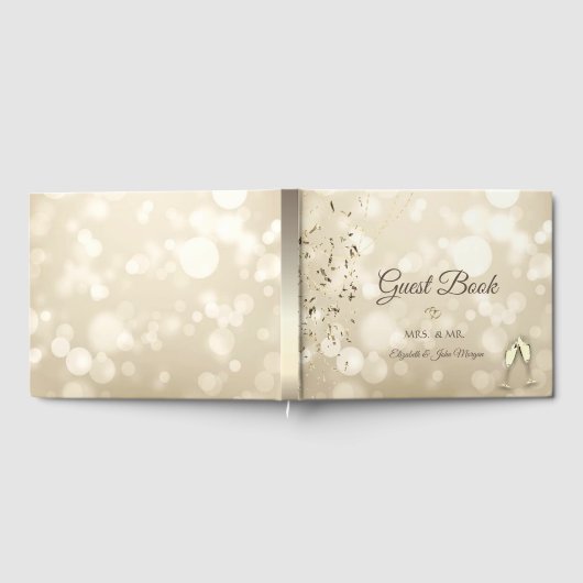 Elegant Bokeh,Confetti Wine Glasses Wedding ゲストブック (全面)