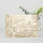 Elegant Bokeh,Confetti Wine Glasses Wedding セーブザデート (スタンド正面)