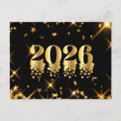 Elegant Bold 2026 Gold Stars New Year シーズンポストカード (正面)