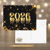 Elegant Bold 2026 Gold Stars New Year シーズンポストカード