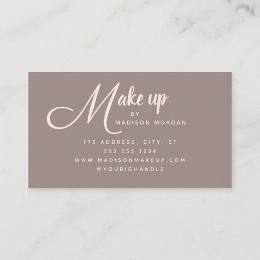 Elegant Bold Blush Pink Script Photo Makeup 名刺 (裏面)