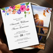 Elegant Bold Colorful Watercolor Floral wedding 招待状