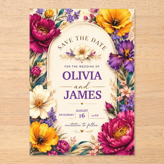 Elegant Bold Floral Wedding Invitation アクリル招待状 (正面)