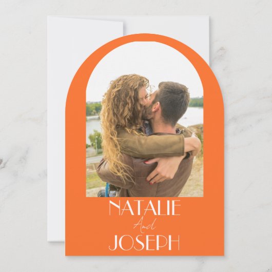 Elegant Bold Orange Retro Photo Arched Wedding 招待状 (裏面)