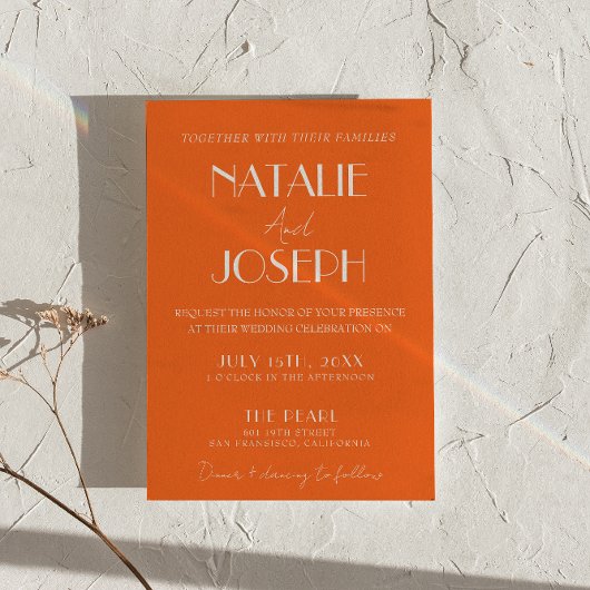 Elegant Bold Orange Stylish Photo QR Code Wedding 招待状