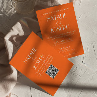 Elegant Bold Orange Stylish QR Code Wedding 招待状
