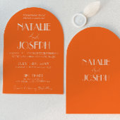Elegant Bold Orange Stylish Retro Arched Wedding  招待状