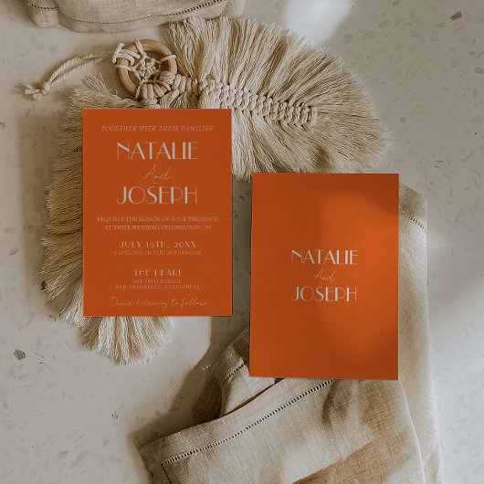 Elegant Bold Orange Stylish Retro Wedding 招待状