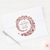 Elegant Bold Red Damask Wedding ラウンドシール (封筒)