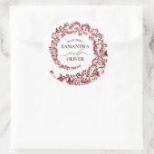 Elegant Bold Red Damask Wedding ラウンドシール (バッグ)