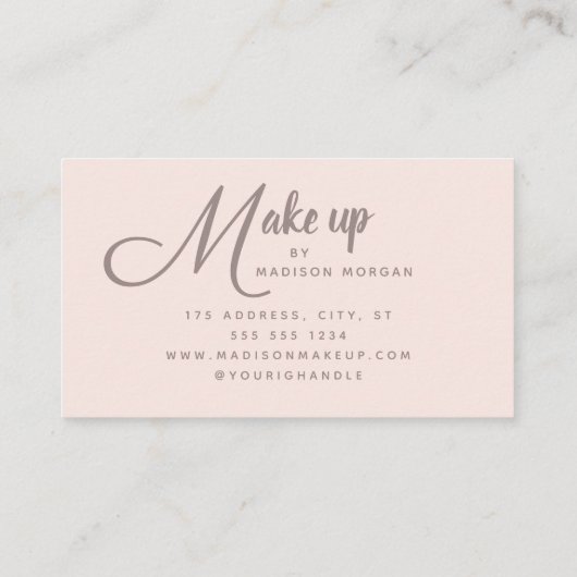 Elegant Bold Script Blush Pink Photo Makeup 名刺 (裏面)