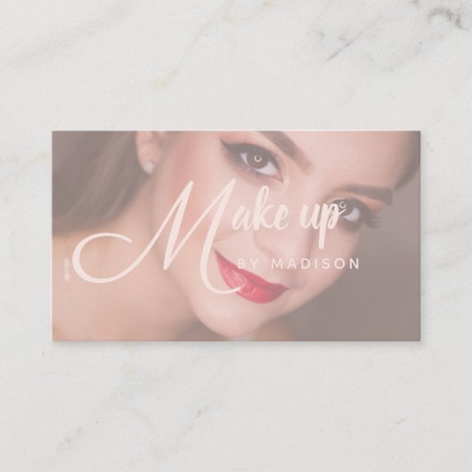 Elegant Bold Script Blush Pink Photo Makeup 名刺 (正面)