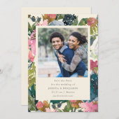 Elegant Bold Watercolor Floral Photo Wedding  セーブザデート (正面/裏面)