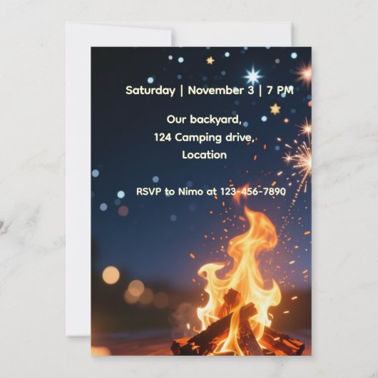 Elegant Bonfire Night Birthday Invitation (裏面)