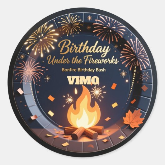 Elegant Bonfire Night Birthday Party Stickers ラウンドシール (正面)