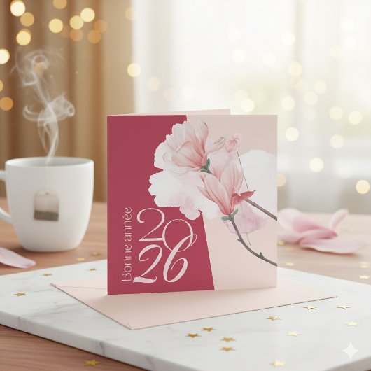 Elegant Bonne Année 2026 Floral Card ノートカード