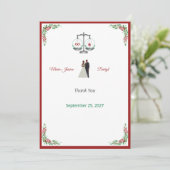 Elegant Bordeaux Emerald Floral Wedding Thank You 招待状 (スタンド正面)