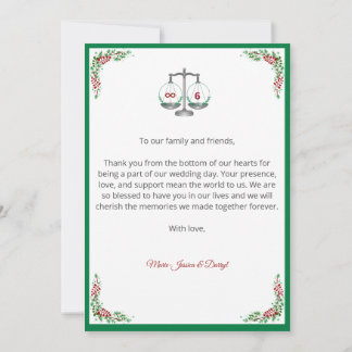 Elegant Bordeaux Emerald Floral Wedding Thank You 招待状