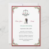 Elegant Bordeaux Emerald Scale Wedding Invitation 招待状 (正面)