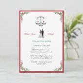 Elegant Bordeaux Emerald Scale Wedding Invitation 招待状 (スタンド正面)