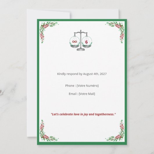 Elegant Bordeaux Emerald Scale Wedding Invitation 招待状 (裏面)