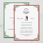 Elegant Bordeaux Emerald Scale Wedding Invitation 招待状 (正面/裏面)