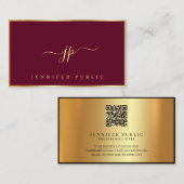 Elegant Bordeaux & Gold Typography Script Monogram 名刺 (正面/裏面)