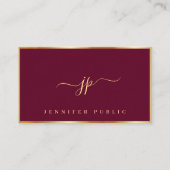 Elegant Bordeaux & Gold Typography Script Monogram 名刺 (正面)
