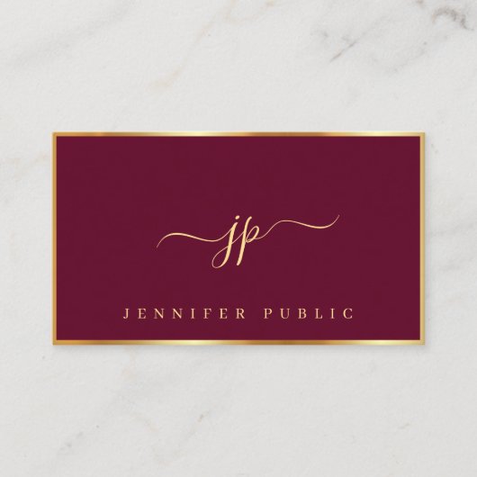 Elegant Bordeaux & Gold Typography Script Monogram 名刺 (正面)