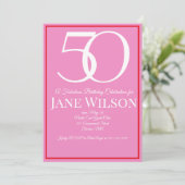 Elegant Border Script Pink 50th Birthday Party  招待状 (スタンド正面)
