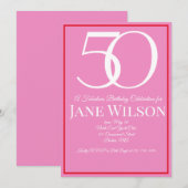 Elegant Border Script Pink 50th Birthday Party  招待状 (正面/裏面)