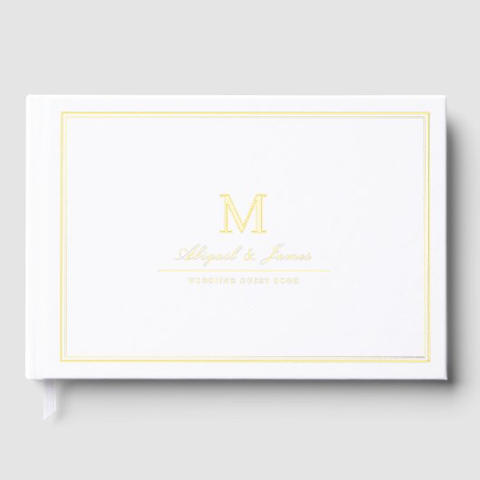 Elegant borders gold minimalist monogram wedding ゲストブック (正面)