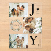 Elegant Botanica Photo Collage Joy Christmas Card アクリル招待状 (正面)