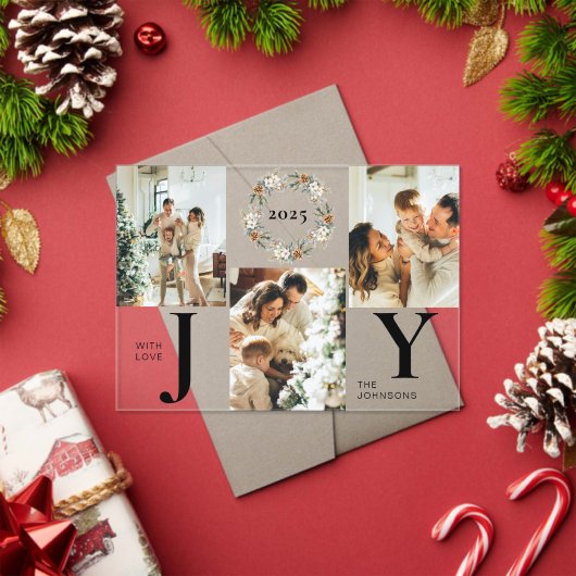 Elegant Botanica Photo Collage Joy Christmas Card アクリル招待状 (インサイチュ (クリスマス))
