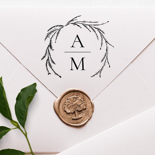 Elegant Botanica Wreath Wedding Initials ラバースタンプ