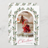 Elegant Botanical Arch 1 Photo Merry Christmas シーズンカード (正面/裏面)
