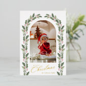 Elegant Botanical Arch 1 Photo Merry Christmas 箔シーズンカード (立ち正面)