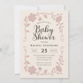 Elegant Botanical Baby Shower Blush Invitation 招待状 (正面)