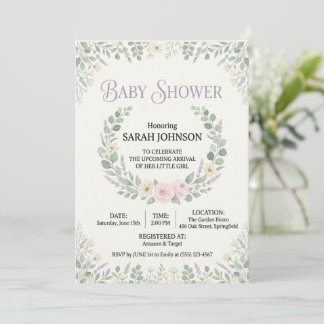 Elegant Botanical Baby Shower Invitation | Soft Fl 招待状