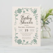Elegant Botanical Baby Shower Neutral Sage 招待状 (スタンド正面)