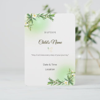 Elegant Botanical Baptism Invitation 招待状