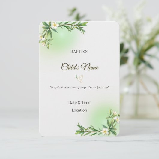 Elegant Botanical Baptism Invitation 招待状 (スタンド正面)