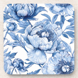 Elegant Botanical Blue Flowers Chic Floral Pattern コースター