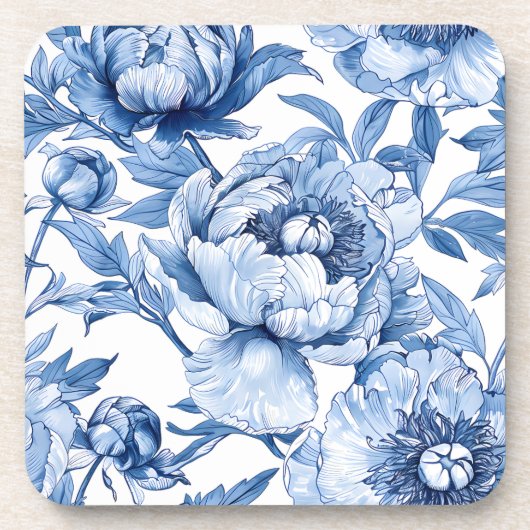 Elegant Botanical Blue Flowers Chic Floral Pattern コースター (正面)